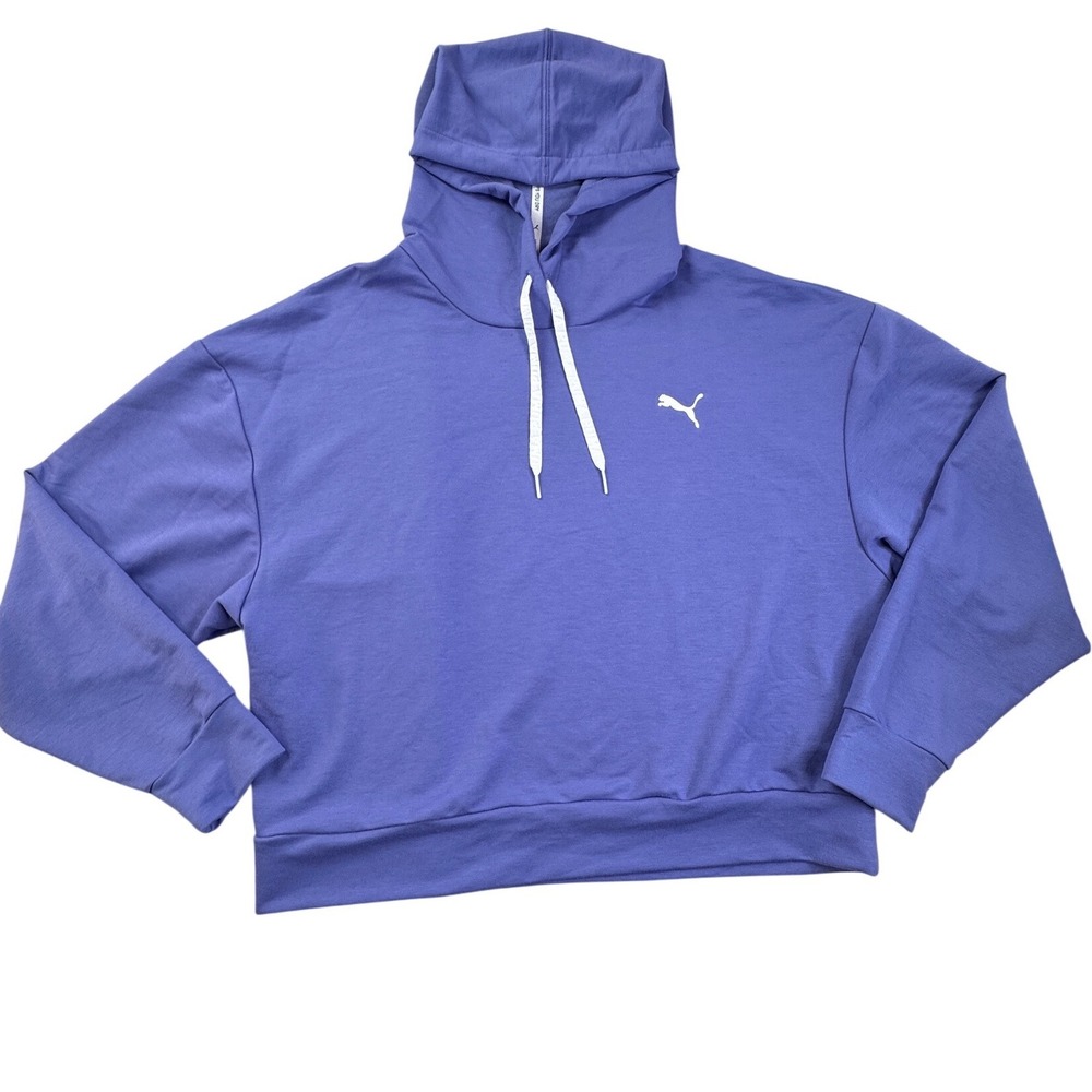 Puma Womens Purple Cropped Hoodie Athletic Pullover Sweatshirt Medium